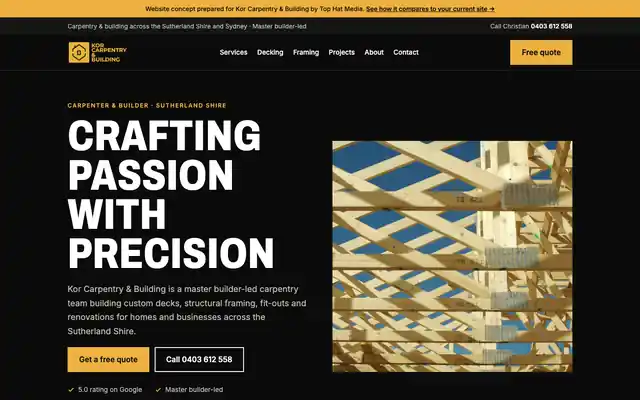 Kor Carpentry & Building website concept by Top Hat Media
